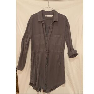 Long Lightweight Button-Up Shirt midi dress  in Charcoal Gray